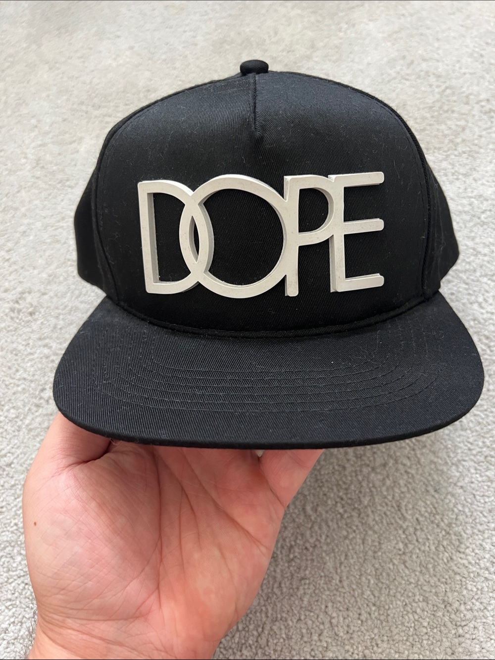 DOPE Black Snapback with White 3D lettering